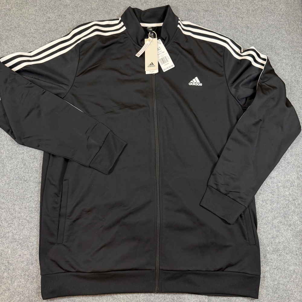 Adidas Mens Essentials 3-Stripes Tricot Track Jacket Black 2XLT Tall NEW
